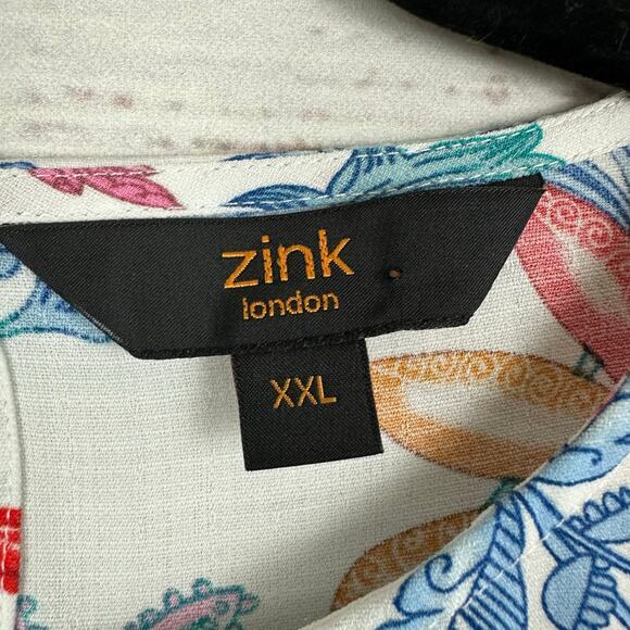 Womens Zink London White Multi Floral Print Blouse Career Flutter Sleeve XXL - Picture 4 of 8